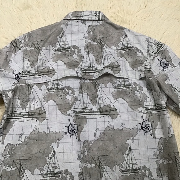 Chaps Nautical Map Sailboat Vented Fishing Shirt - Picture 6 of 9